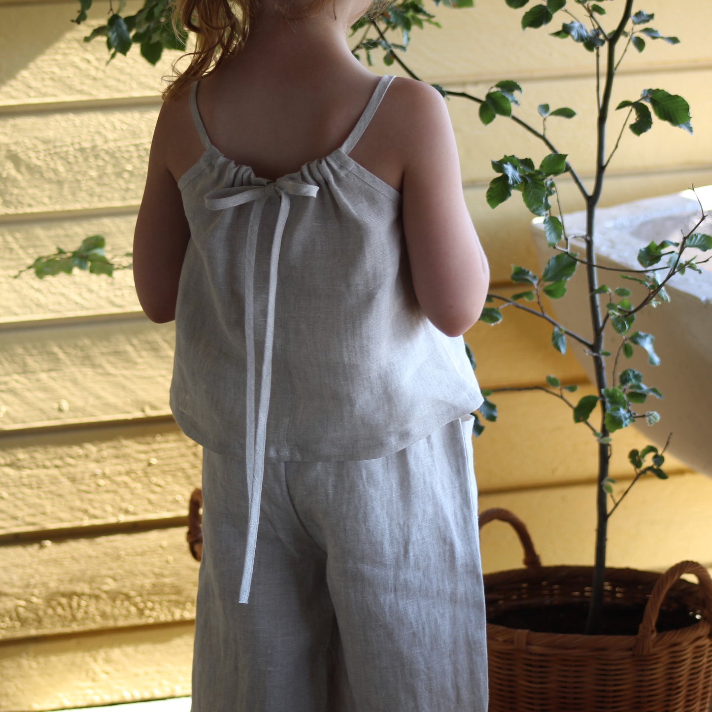 Strap top with tie in linen - girl 1-6y | natural