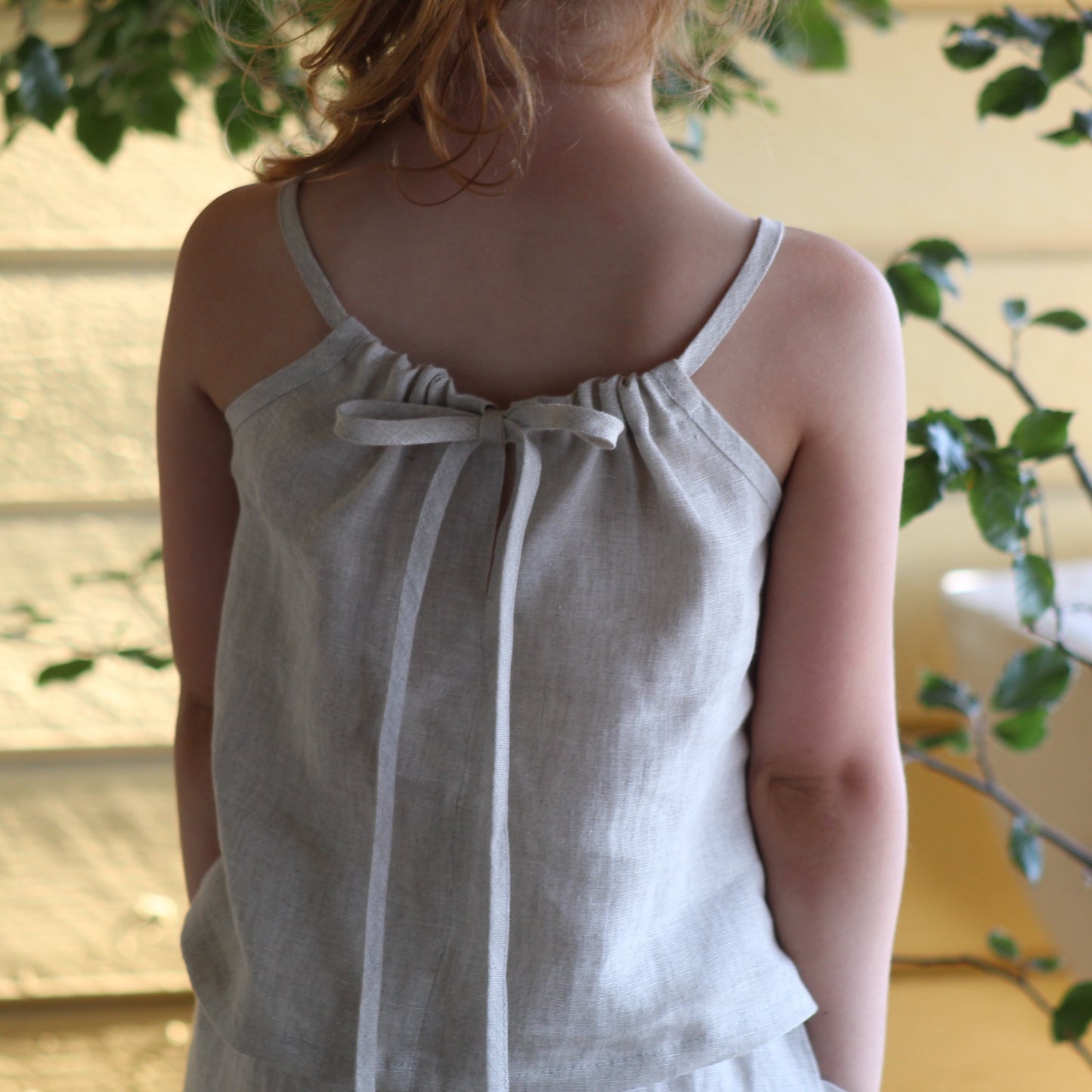 Strap top with tie in linen - girl 1-6y | natural
