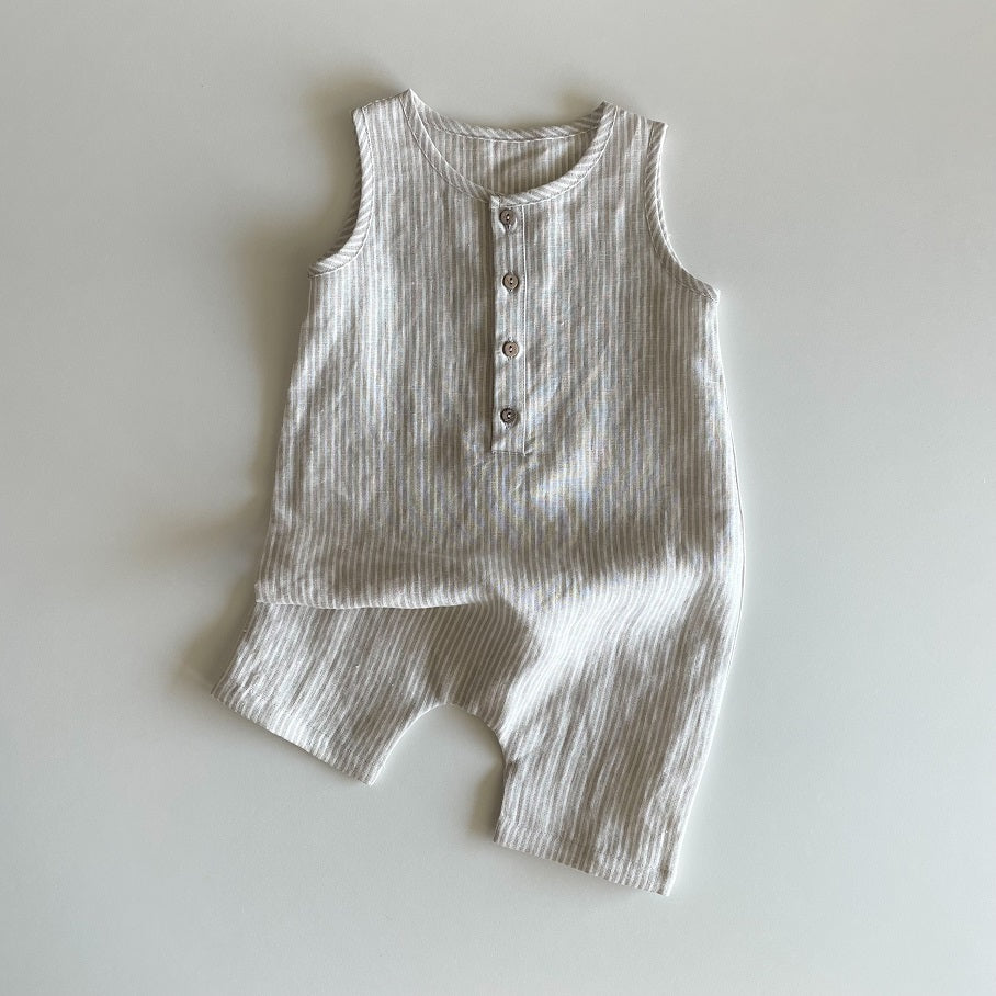 Romper in linen LEO - boy 6m-5y | stripes