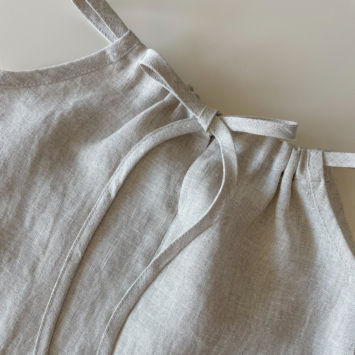 Strap top with tie in linen - girl 1-6y | natural