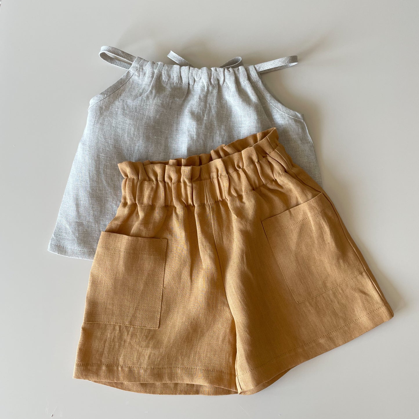 Strap top with tie in linen - girl 1-6y | natural
