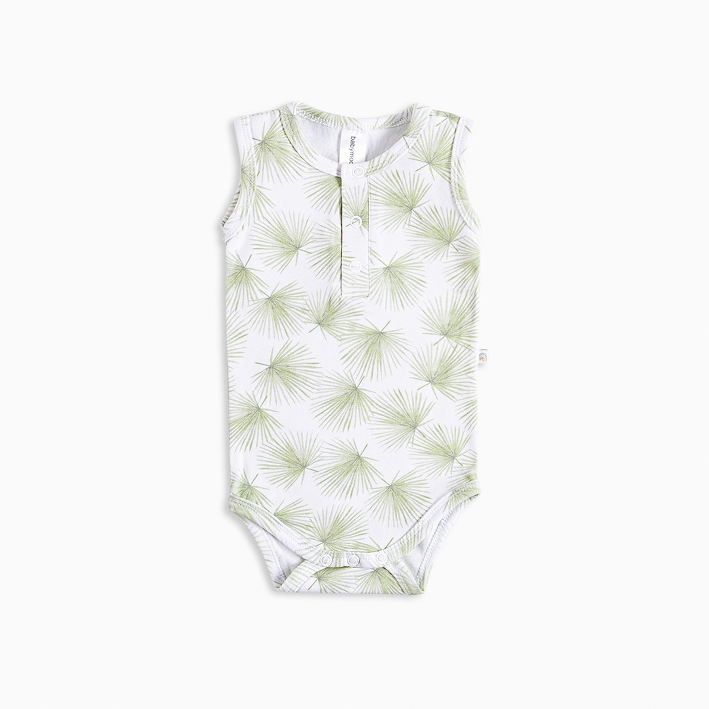 Onesie ermeløs, økologisk bomull GOTS, palme/grønn