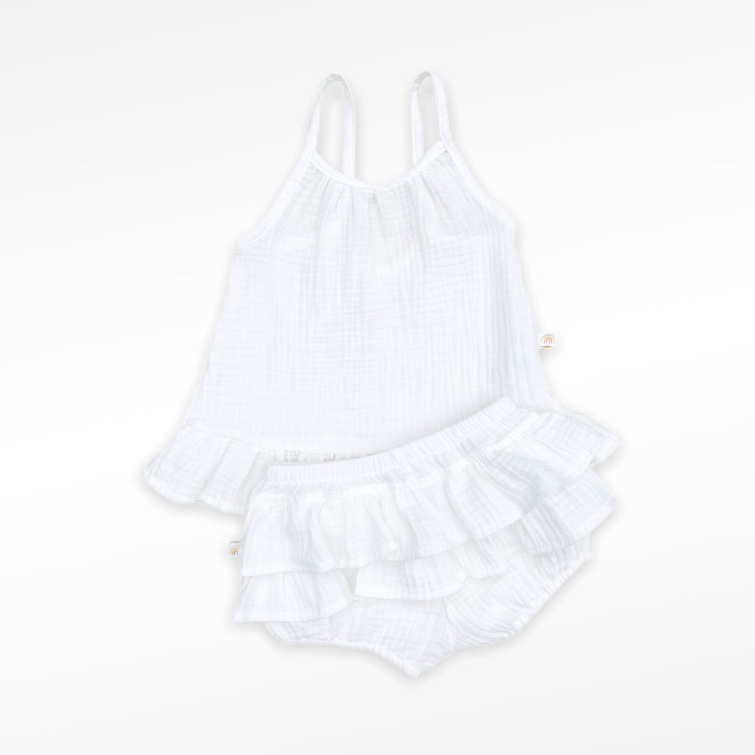 Dress and bloomer set in organic muslin GOTS | white