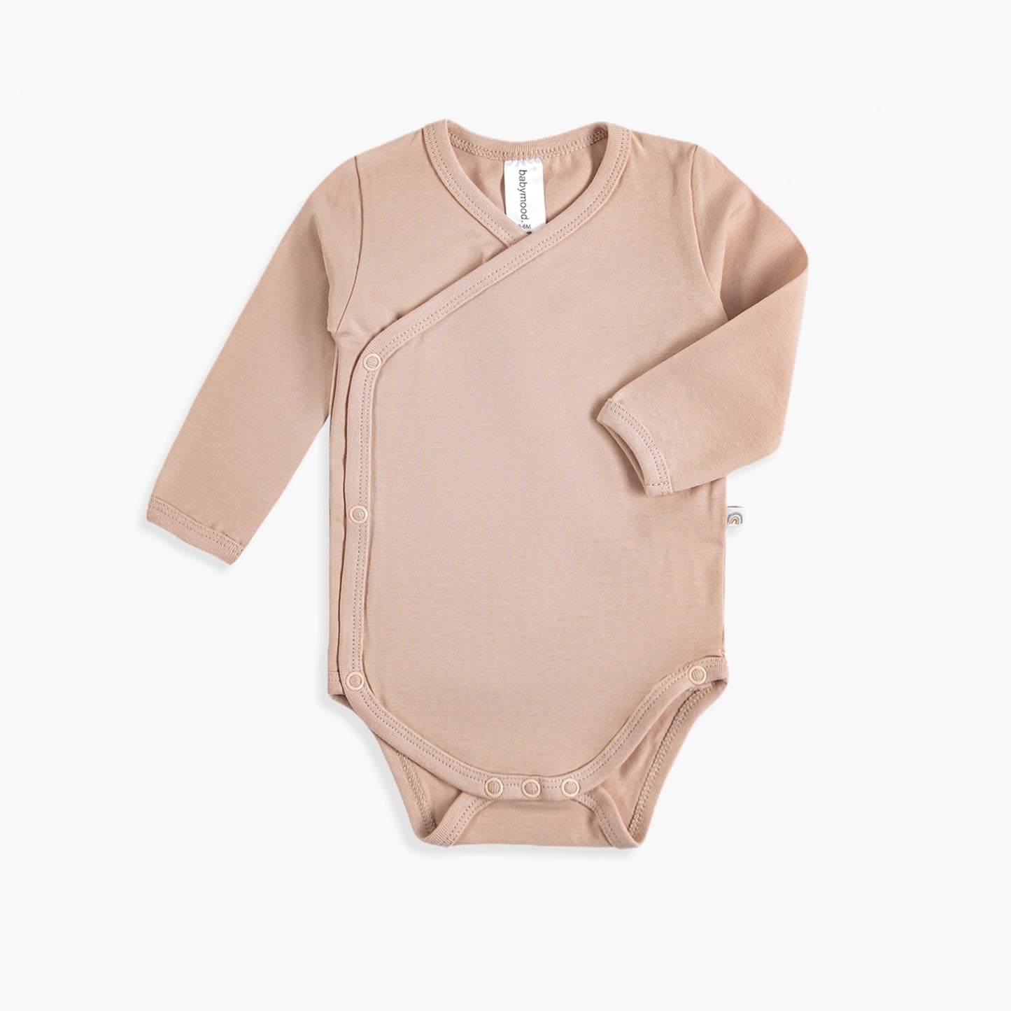 Wrap body med lange ermer, økologisk bomull GOTS, nude
