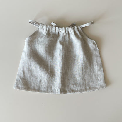 Strap top with tie in linen - girl 1-6y | natural