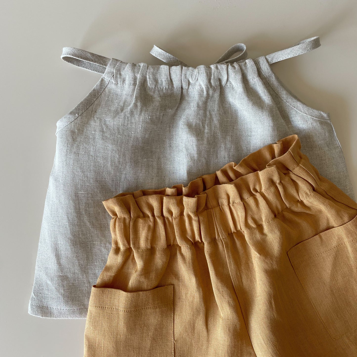Strap top with tie in linen - girl 1-6y | natural