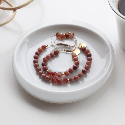 Bracelet, Mini & Me, red jade with gold-plated silver plate