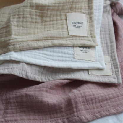 Cozy cloth with wooden ring, organic muslin GOTS | old rose