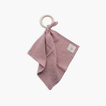 Cozy cloth with wooden ring, organic muslin GOTS | old rose