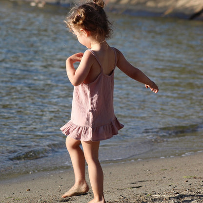 Dress and bloomer set in organic muslin GOTS | old rose