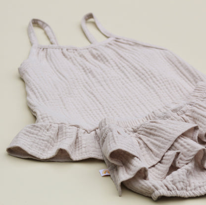 Dress and bloomer set in organic muslin GOTS | grey-beige