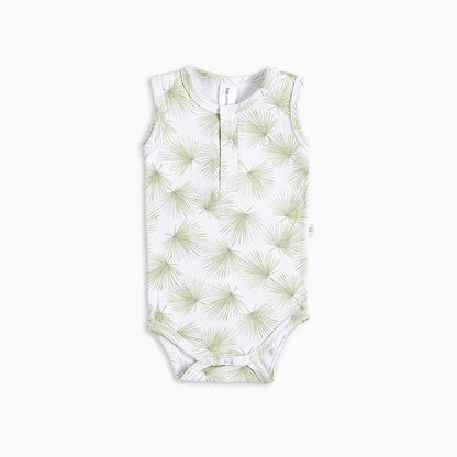 Onesie ermeløs, økologisk bomull GOTS, palme/grønn