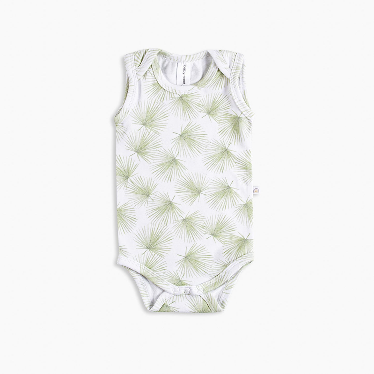 Body without sleeves, organic cotton GOTS, palm/green