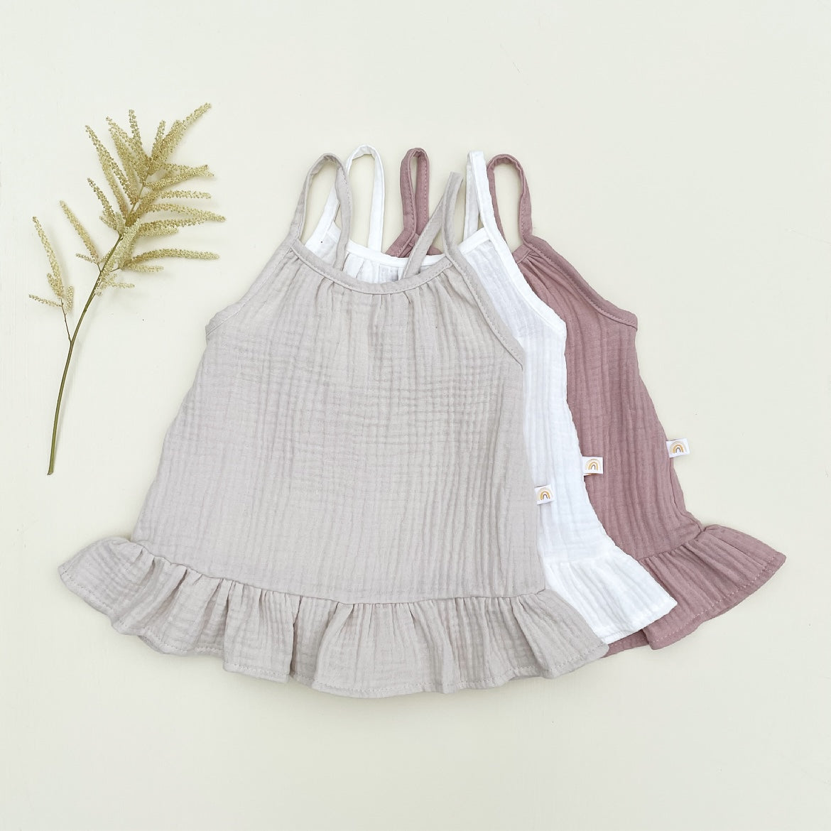 Dress and bloomer set in organic muslin GOTS | grey-beige