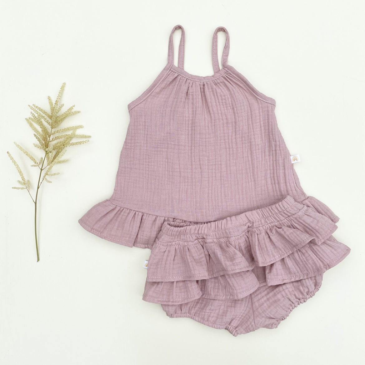 Dress and bloomer set in organic muslin GOTS | old rose