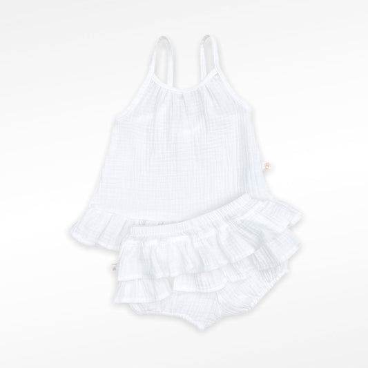 Dress and bloomer set in organic muslin GOTS | white