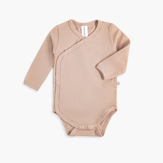 Wrap body med lange ermer, økologisk bomull GOTS, nude