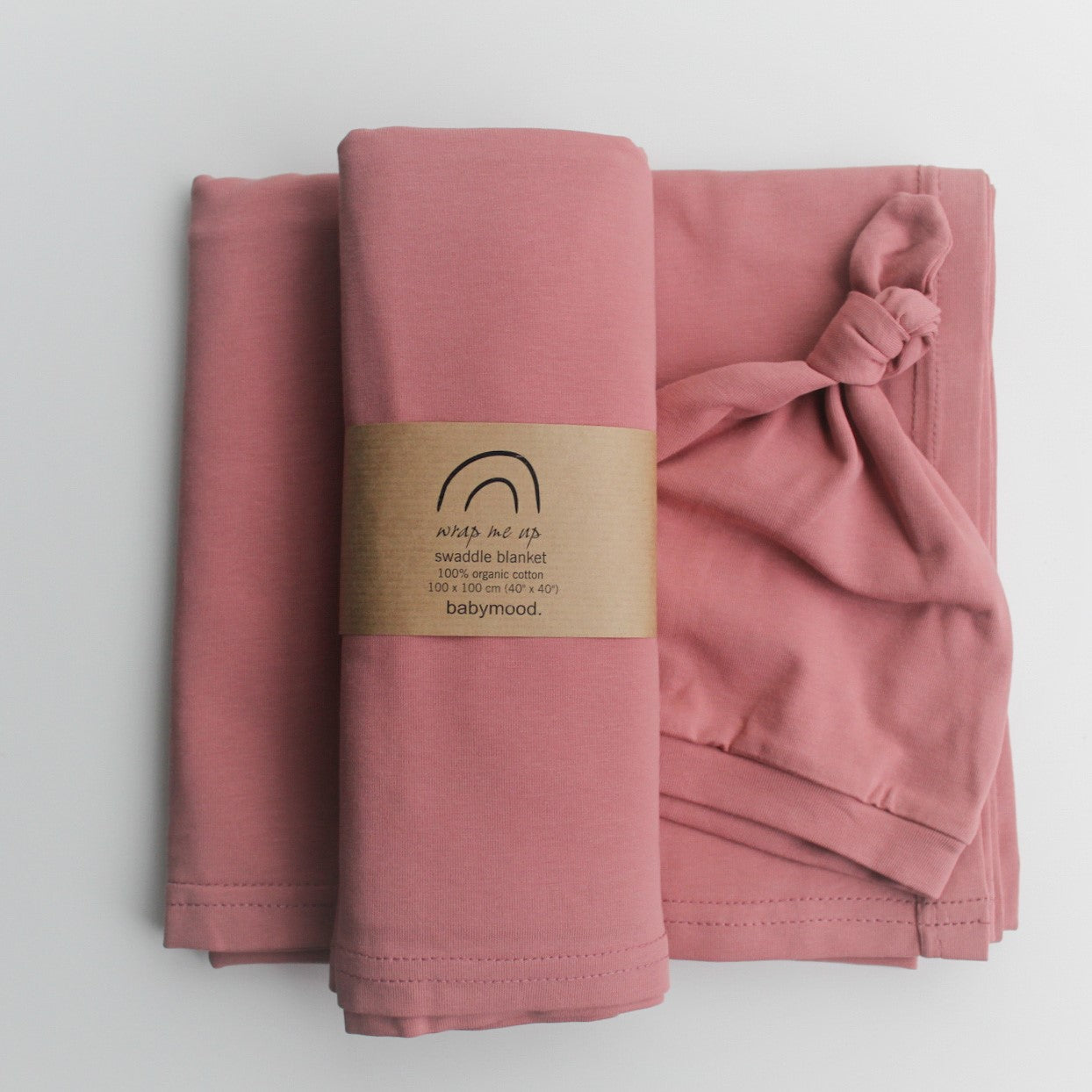 Swaddle in organic stretch jersey GOTS old rose 100x100cm Babymood. Organic clothing for little ones