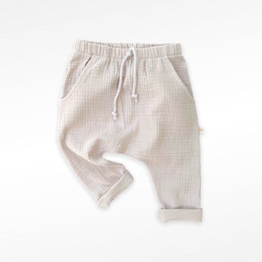 Trousers in organic muslin GOTS | grey-beige