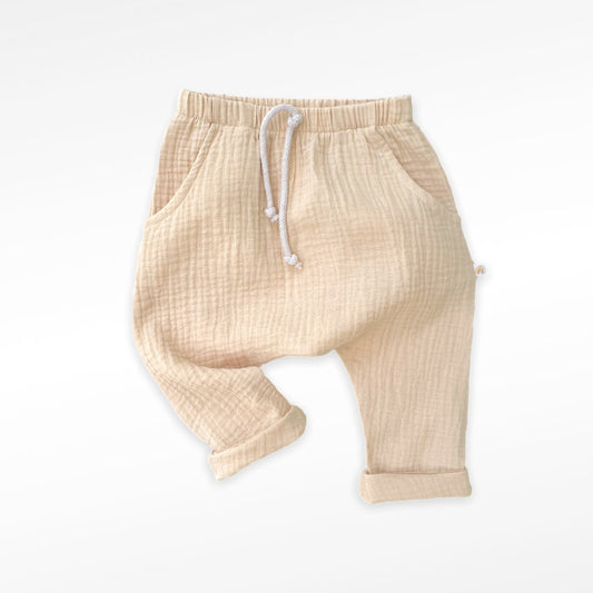 Trousers in organic muslin GOTS | sandy