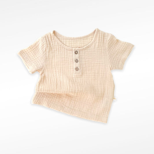 Short-sleeved shirt in organic muslin GOTS | sandy