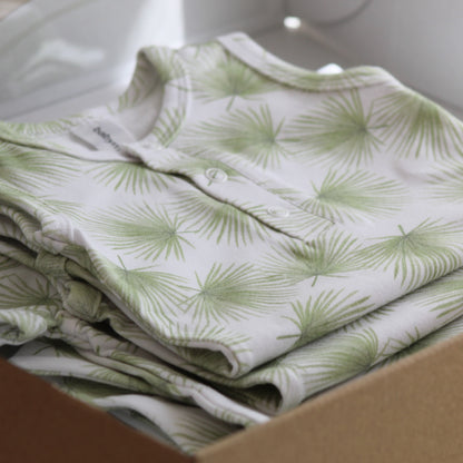 Onesie sleeveless, organic cotton GOTS, palm/green