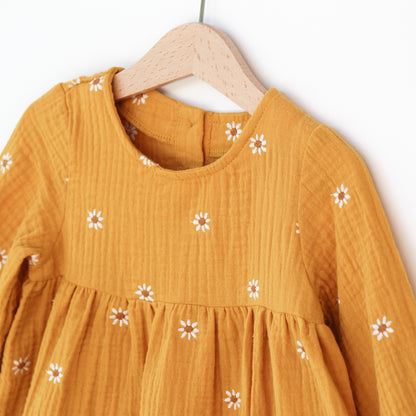 Kjole Sunflower, økologisk musselin GOTS | mustard